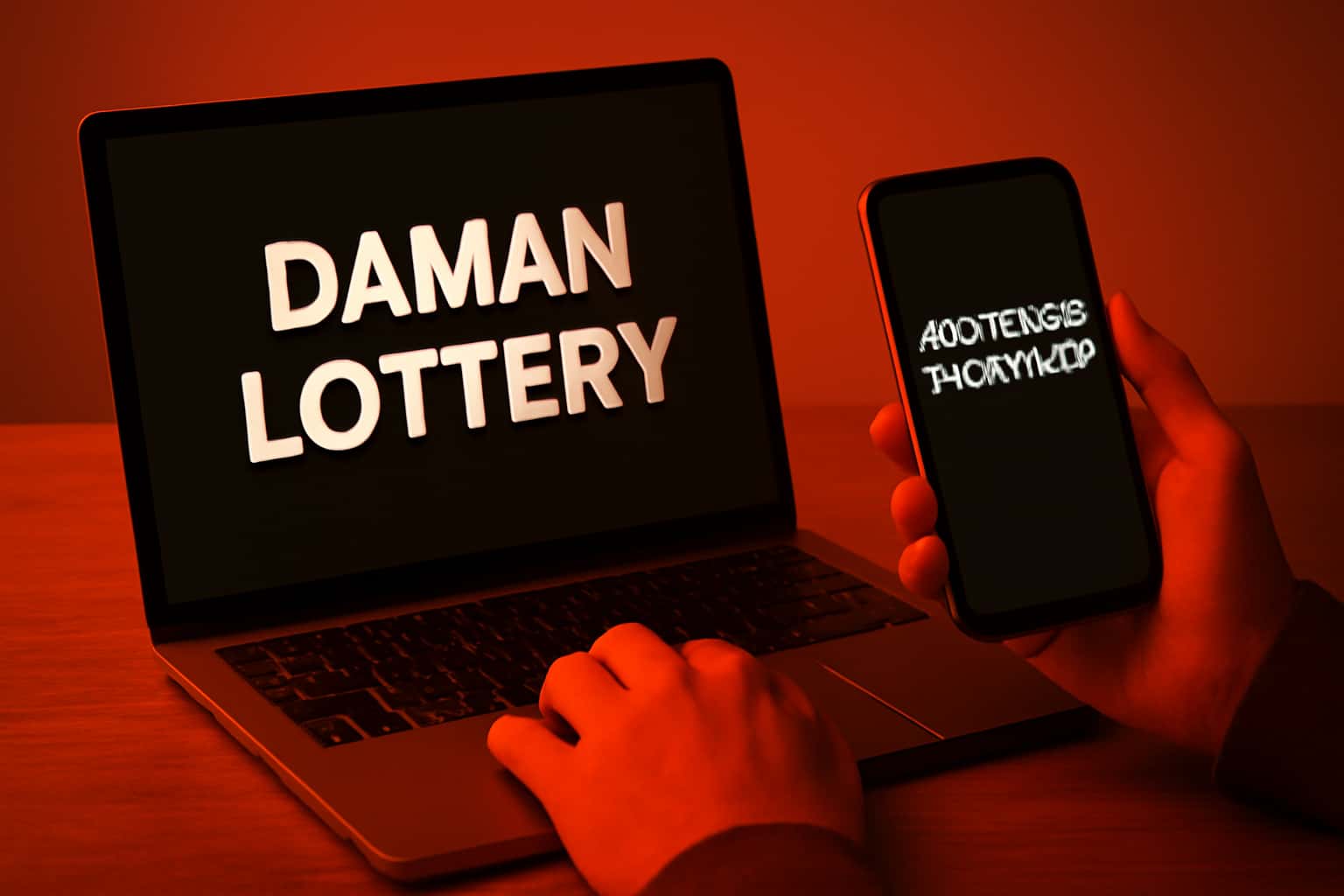 A high-tech visualization of the Daman Lottery platform interface demonstrating user access.