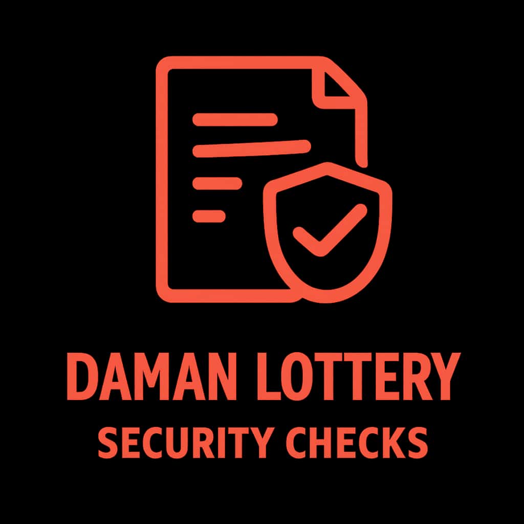 A badge representing Daman Lottery Security Checks, designed in a professional style.