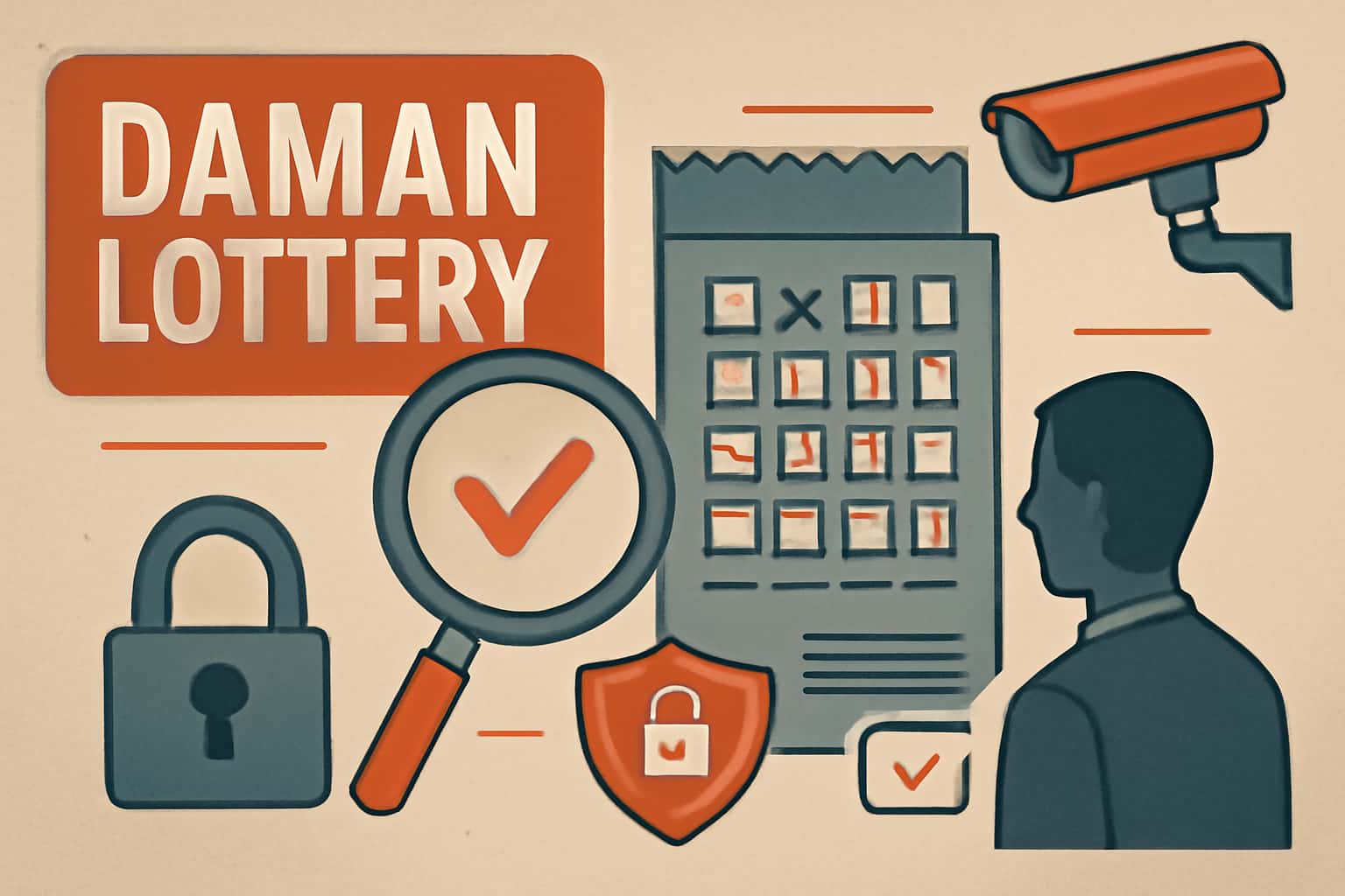 An informative scene illustrating security measures related to the Daman Lottery.