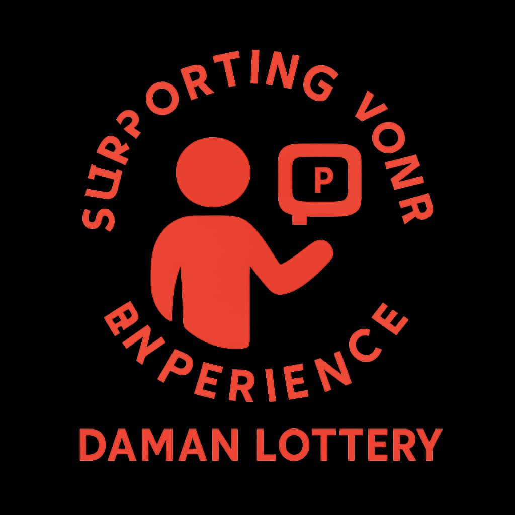 An icon symbolizing support for the Daman Lottery experience with 'Daman Lottery' text.