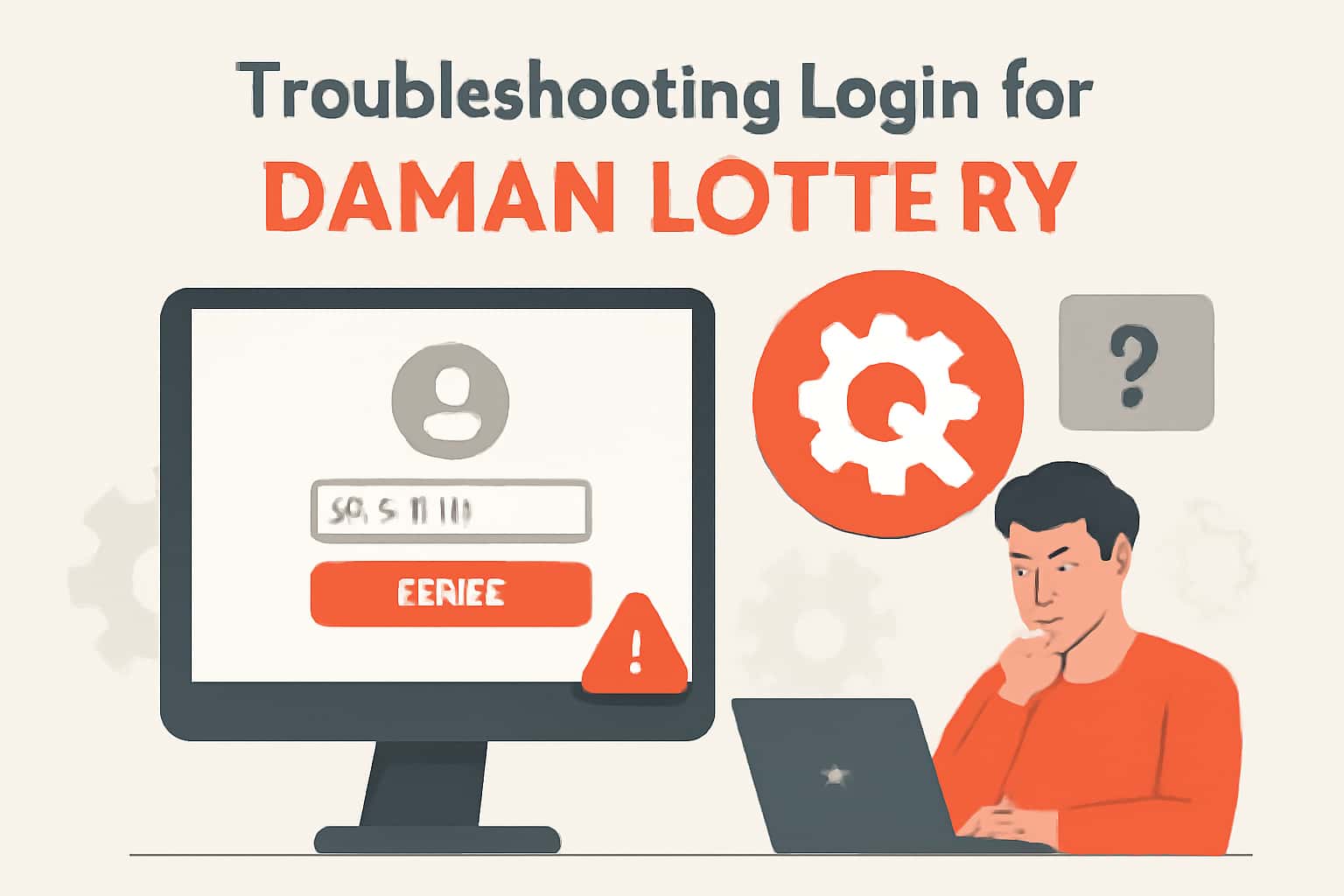 An informative scene depicting troubleshooting login issues for Daman Lottery with appropriate visual elements.