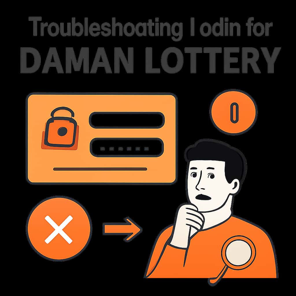 A diagram illustrating the login troubleshooting process for Daman Lottery.
