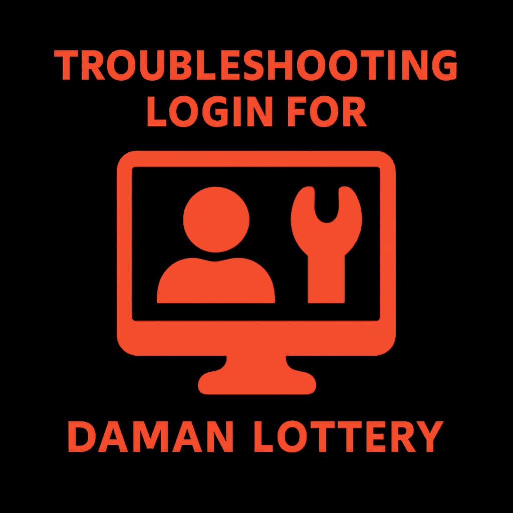 An icon representing troubleshooting login for Daman Lottery with clean design.